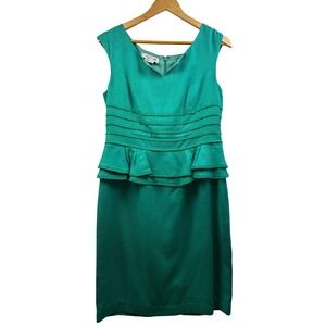 Kay Unger Dress Women Sz 12 100% Silk Peplum Sheath Green‎ Classic Occasionwear